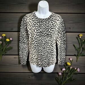 J.Crew Mercantile Leopard Teddie Sweater Sz S 100% Cotton Pullover Top Tan Black